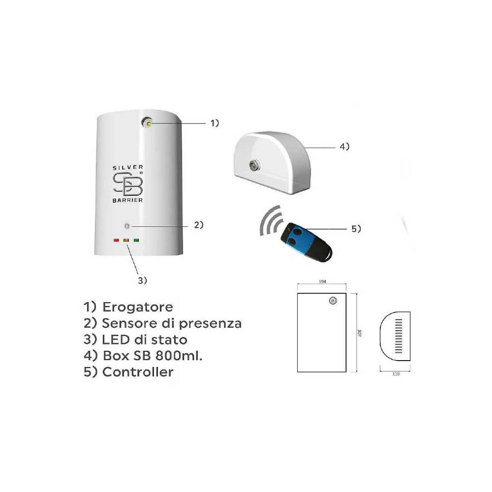 SANIFICATORE AGLI IONI D'ARGENTO SILVER BARRIER SB25 - 16 EROGAZIONI CON SILVER BOX 0,8 L (NON INCLUSO)